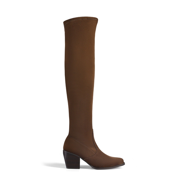 Pointed Toe Thigh High Boots - DARK BROWN SUEDE - 2